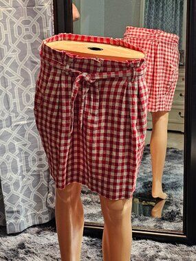 TroLL Red & White Gingham Tie‑Waist Skirt – Size M